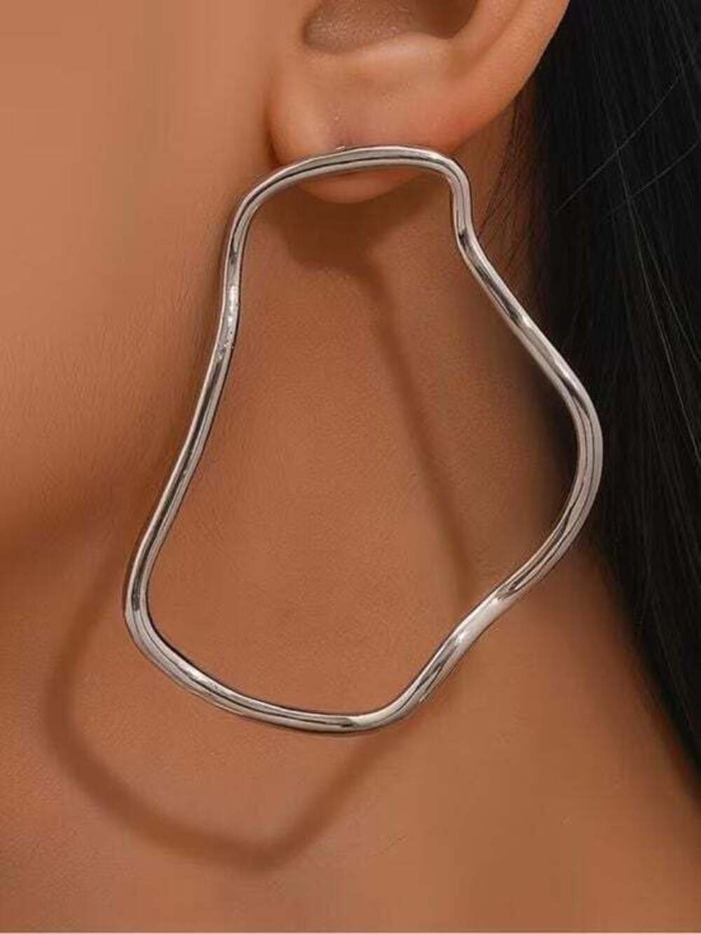 Wavy Silver-Tone Sculptural Hoop Earrings